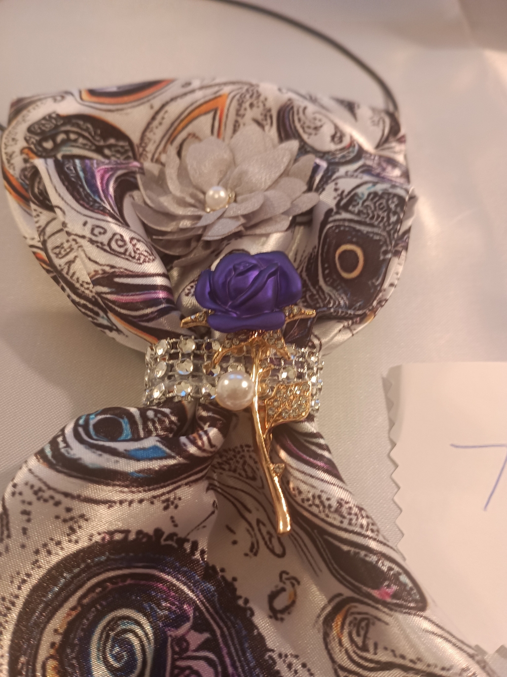 Rhinestone JunkTie Necklace with Purple Rose & Pearl Accent - Picture 8 of 9